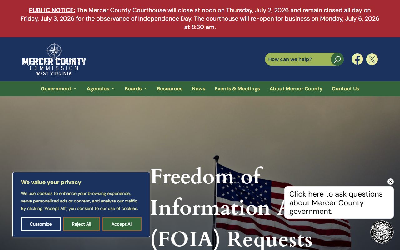 Mercer County inmate records FOIA request instructions