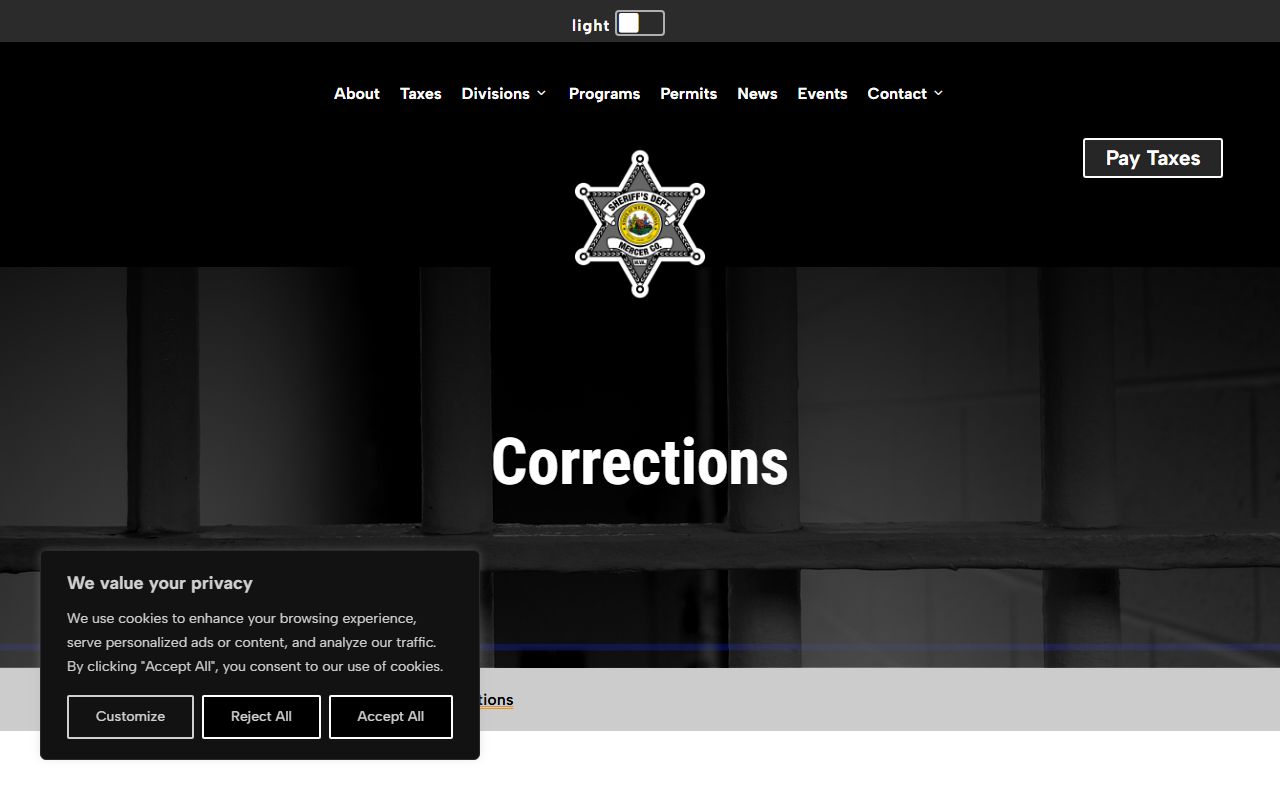 Mercer County Sheriff's Department temporary holding facility inmate records and corrections page