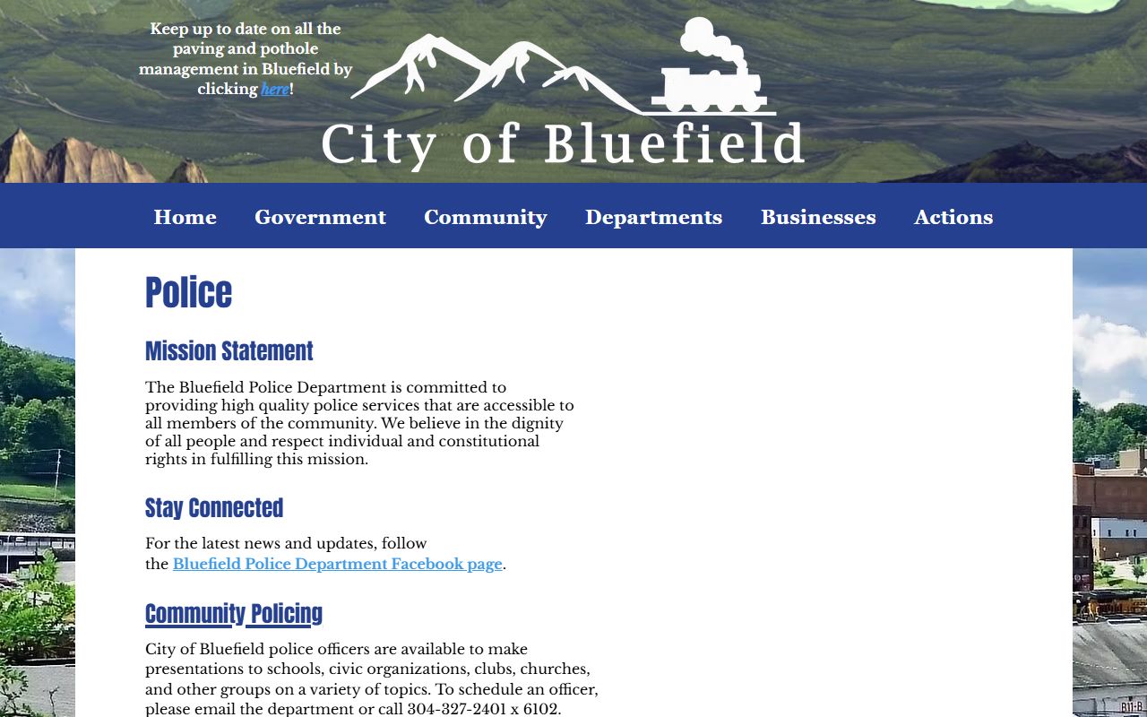 Bluefield Police Department Mercer County custody lookup and municipal court records page